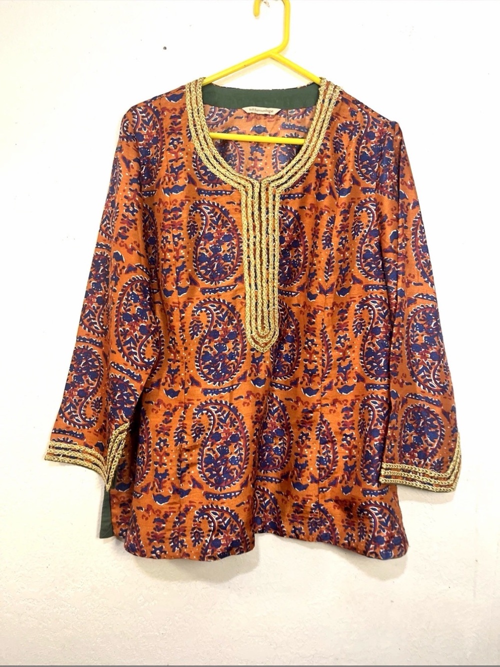 Soft Surroundings Moroccan Embellished Paisley Tunic Top Orange Blue